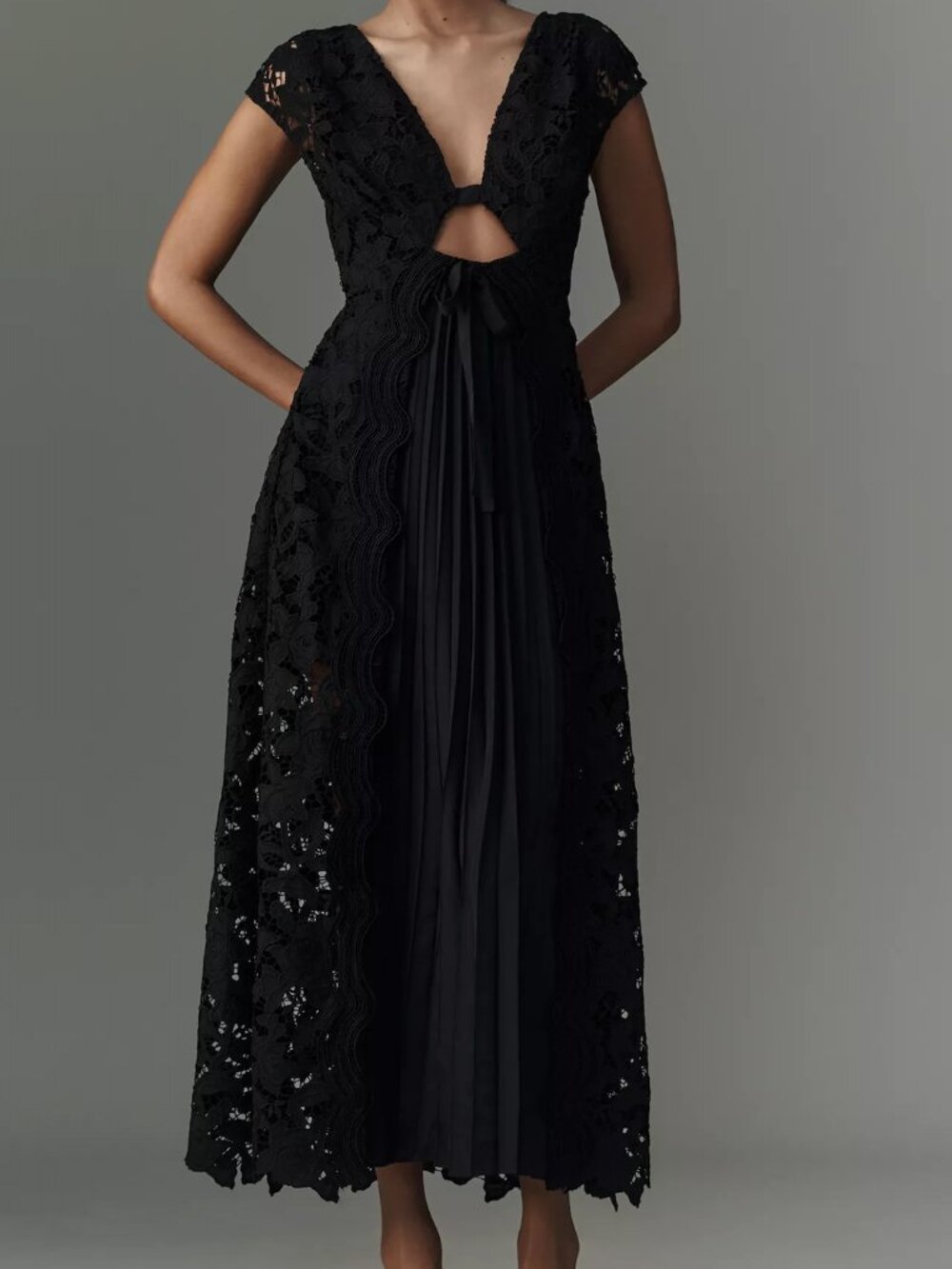 By Anthropologie Short-Sleeve Cutout Maxi Dress Size 4 / Small UK 8 NWT Black